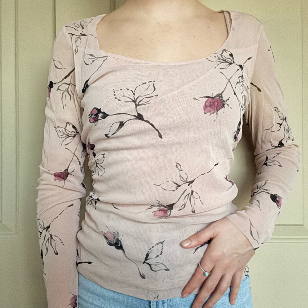 Vintage Rose Print Long Sleeve Top